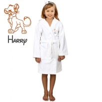 Cute Lion Cartoon Design & Custom Name Embroidery on Kids Hooded Bathrobe